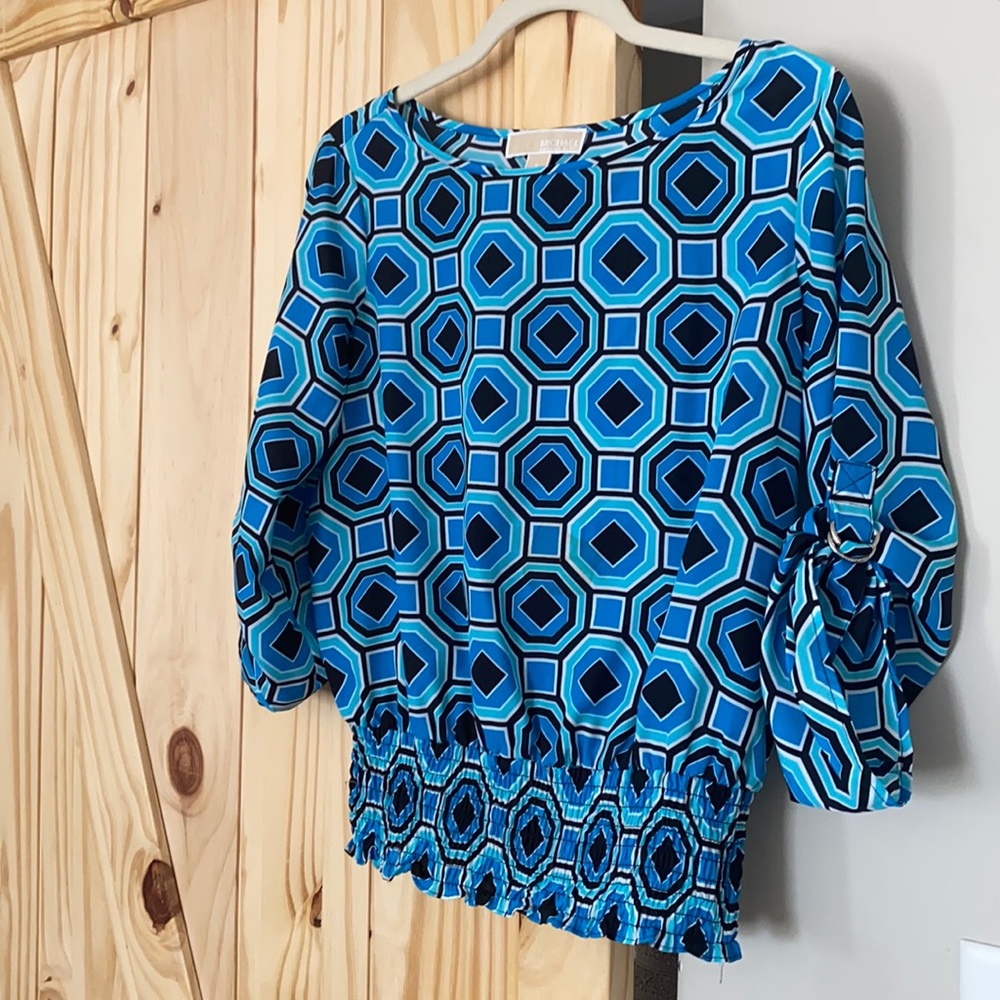 MICHAEL Michael Kors small blue and black geometric shape blouse